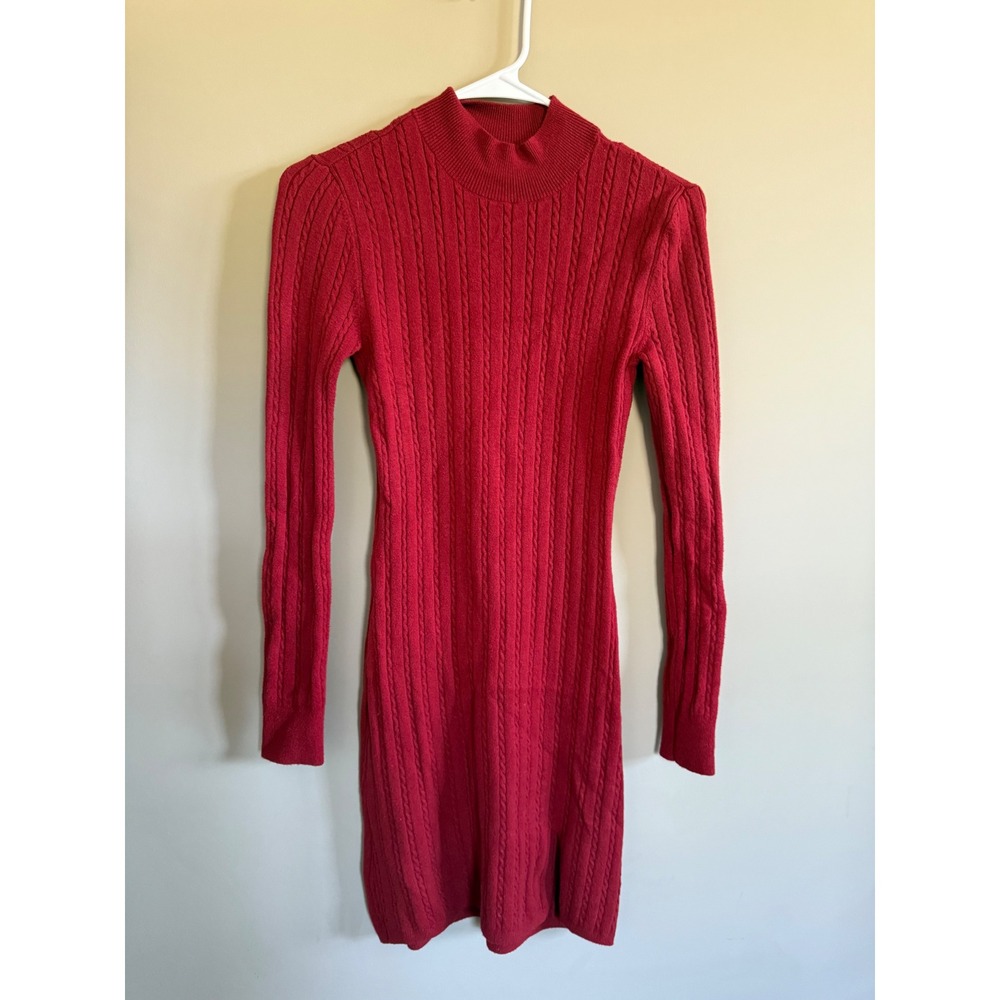 Abercrombie & Fitch Women's XS Red Knit Mock Neck Long Sleeve Mini Dress